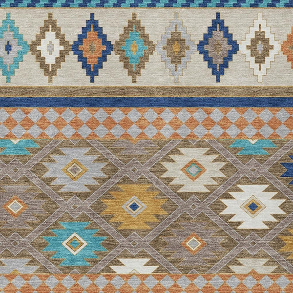 Southwestern Geometric Washable Polyester Area Rug for Indoor Outdoor Earthy Boho Patio Decor