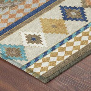 Southwestern Geometric Washable Polyester Area Rug for Indoor Outdoor Earthy Boho Patio Decor