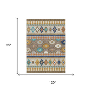 Southwestern Geometric Washable Polyester Area Rug for Indoor Outdoor Earthy Boho Patio Decor