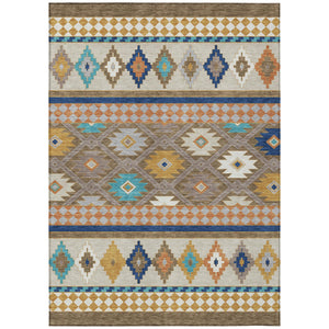 Southwestern Geometric Washable Polyester Area Rug for Indoor Outdoor Earthy Boho Patio Decor