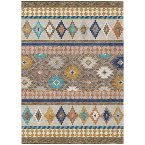 Southwestern Geometric Washable Polyester Area Rug for Indoor Outdoor Earthy Boho Patio Decor