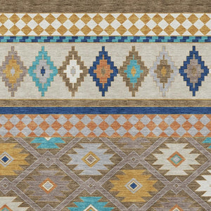 Southwestern Geometric Washable Polyester Area Rug for Indoor Outdoor Earthy Boho Patio Decor