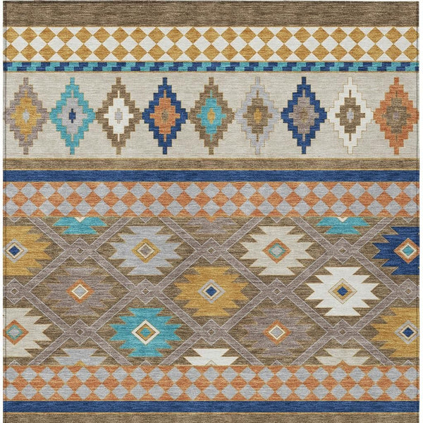 Southwestern Geometric Washable Polyester Area Rug for Indoor Outdoor Earthy Boho Patio Decor
