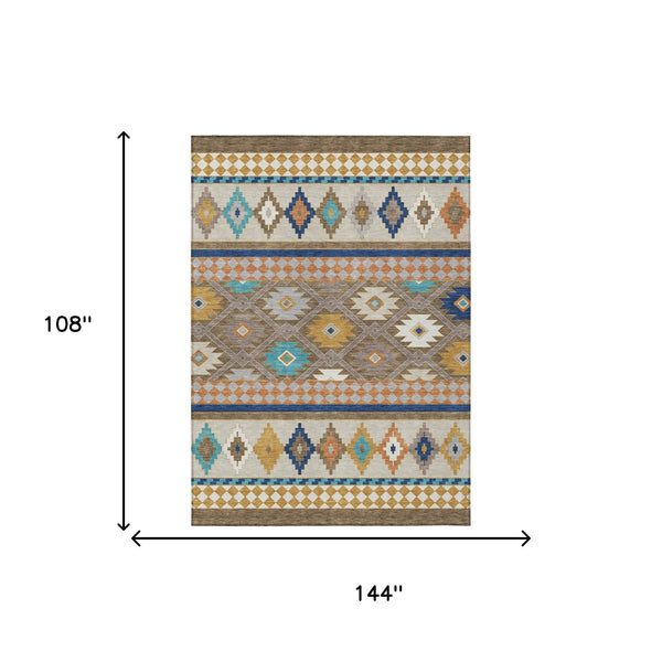 Southwestern Geometric Washable Polyester Area Rug for Indoor Outdoor Earthy Boho Patio Decor