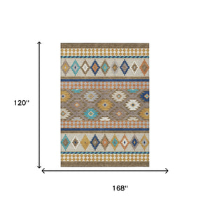 Southwestern Geometric Washable Polyester Area Rug for Indoor Outdoor Earthy Boho Patio Decor