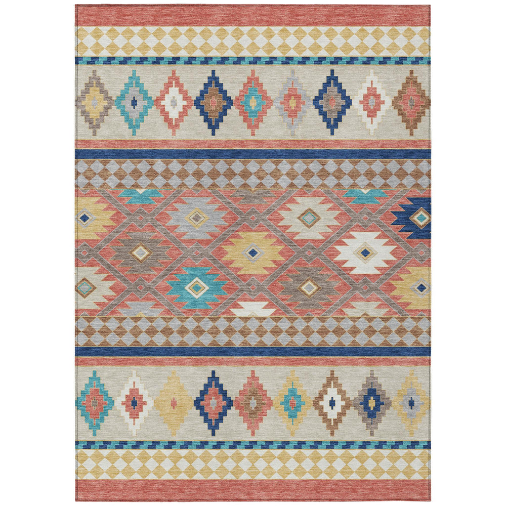 HomeRoots Southwestern Coral Beige Washable Polyester Area Rug for Indoor Outdoor Patio or Living Room 9' x 12' 728688