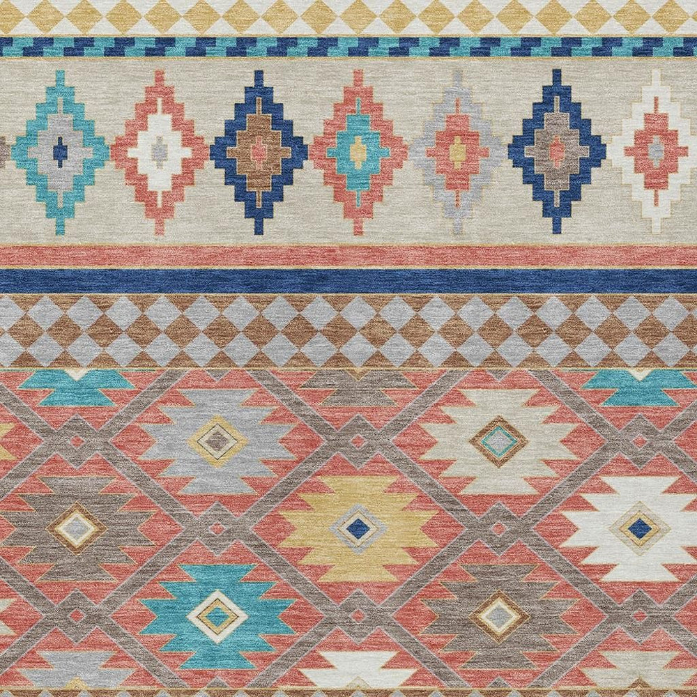 HomeRoots Southwestern Coral Beige Washable Polyester Area Rug for Indoor Outdoor Patio or Living Room 9' x 12' 728688