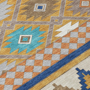 8 Foot Round Southwestern Geometric Polyester Area Rug Washable Indoor Outdoor