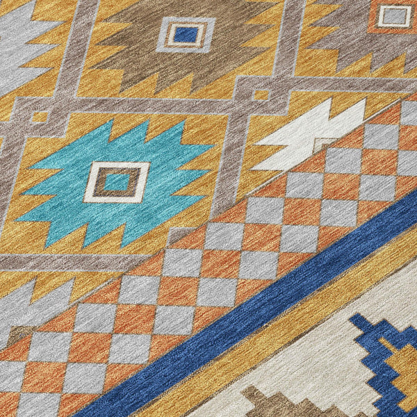 8 Foot Round Southwestern Geometric Polyester Area Rug Washable Indoor Outdoor