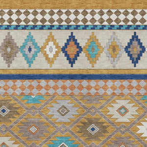 Southwestern Washable Polyester Area Rug for Indoor Outdoor Patios Entryways and Living Rooms
