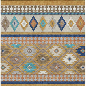 Southwestern Washable Polyester Area Rug for Indoor Outdoor Patios Entryways and Living Rooms