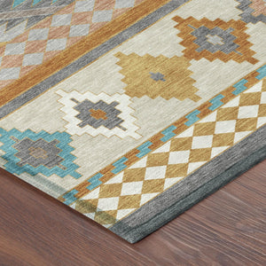 Geometric Southwestern Polyester Area Rug Machine Washable Indoor Outdoor Low Pile Patio