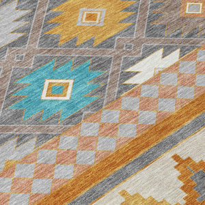 Geometric Southwestern Polyester Area Rug Machine Washable Indoor Outdoor Low Pile Patio