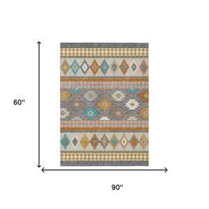 Geometric Southwestern Polyester Area Rug Machine Washable Indoor Outdoor Low Pile Patio
