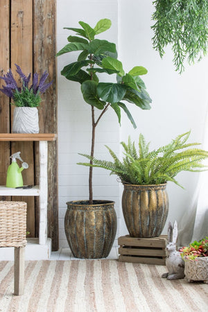English Elm Set of 2 Distressed Iron Planters with Golden Patina for Indoor Outdoor Decor W2078P498286