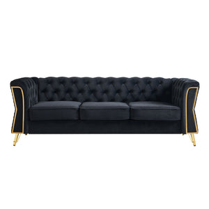 English Elm Modern Tufted Velvet Sofa with Gold Accent Frame and Flared Arms, High-Density Comfort Seating Black W579P329999