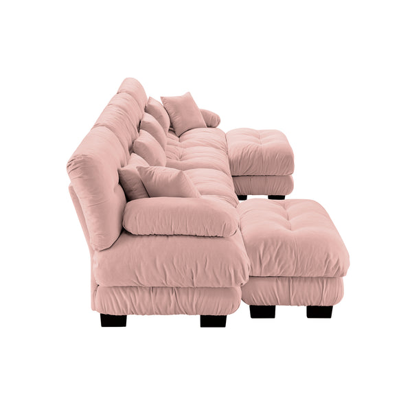 English Elm Free Modular U-Shaped Sectional Sofa - Cozy 4-Seater Cloud Couch In Soft Vintage Chenille Pink W714S01015
