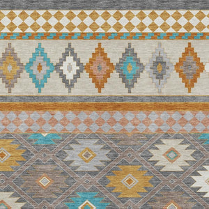 Geometric Southwestern Polyester Area Rug Machine Washable Indoor Outdoor Low Pile Patio
