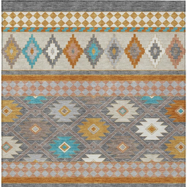 Geometric Southwestern Polyester Area Rug Machine Washable Indoor Outdoor Low Pile Patio