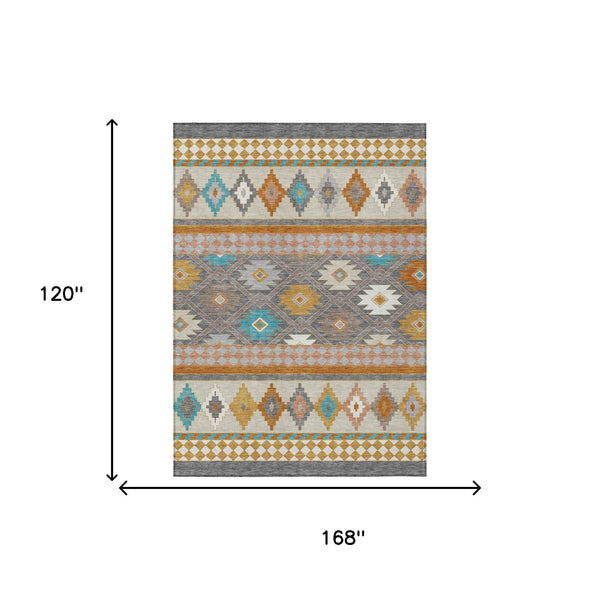 Geometric Southwestern Polyester Area Rug Machine Washable Indoor Outdoor Low Pile Patio