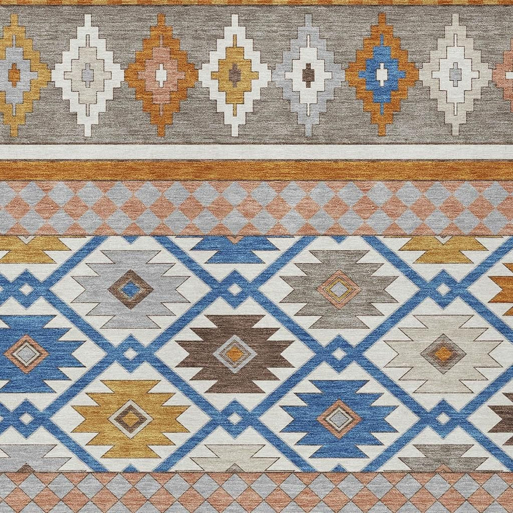 5 X 8 Washable Southwestern Geometric Polyester Indoor Outdoor Rug Ivory Brown