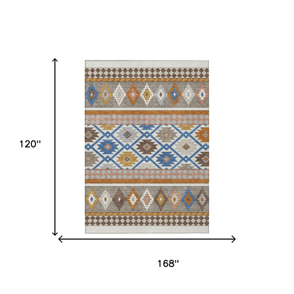 10 X 14 Southwestern Geometric Washable Polyester Area Rug for Indoor Outdoor Use
