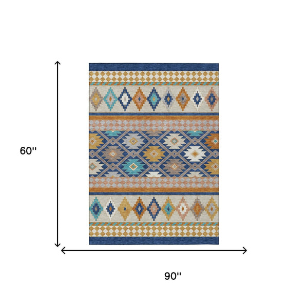 Southwestern Geometric Washable Polyester Area Rug for Stylish Indoor Outdoor Living Spaces