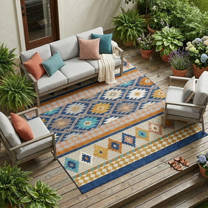 Southwestern Geometric Washable Polyester Area Rug for Stylish Indoor Outdoor Living Spaces