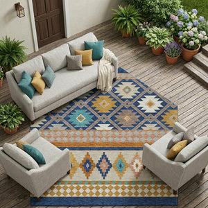 Southwestern Geometric Washable Polyester Area Rug for Stylish Indoor Outdoor Living Spaces