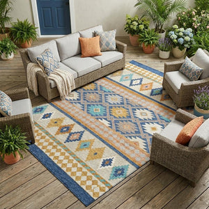 Southwestern Geometric Washable Polyester Area Rug for Stylish Indoor Outdoor Living Spaces