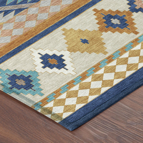 Southwestern Geometric Washable Polyester Area Rug for Stylish Indoor Outdoor Living Spaces