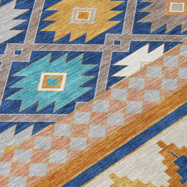 Southwestern Geometric Washable Polyester Area Rug for Stylish Indoor Outdoor Living Spaces