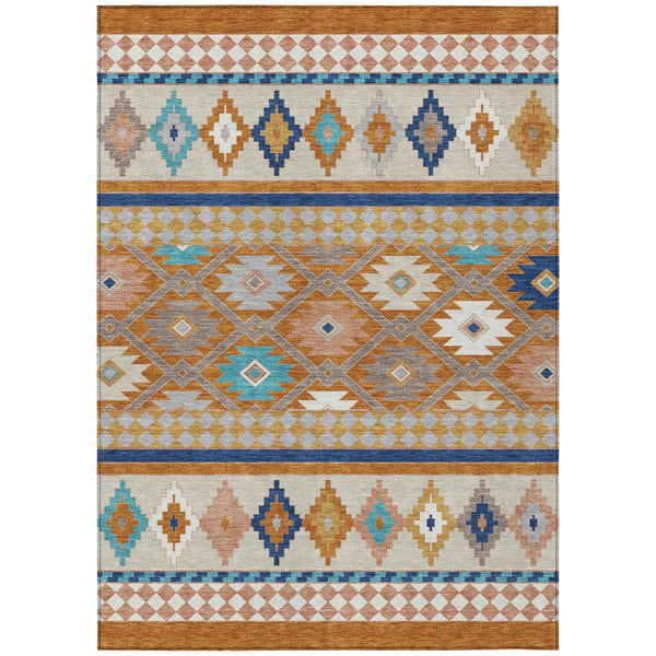Southwestern Geometric Polyester Area Rug Washable Low Pile for Indoor Outdoor Spaces