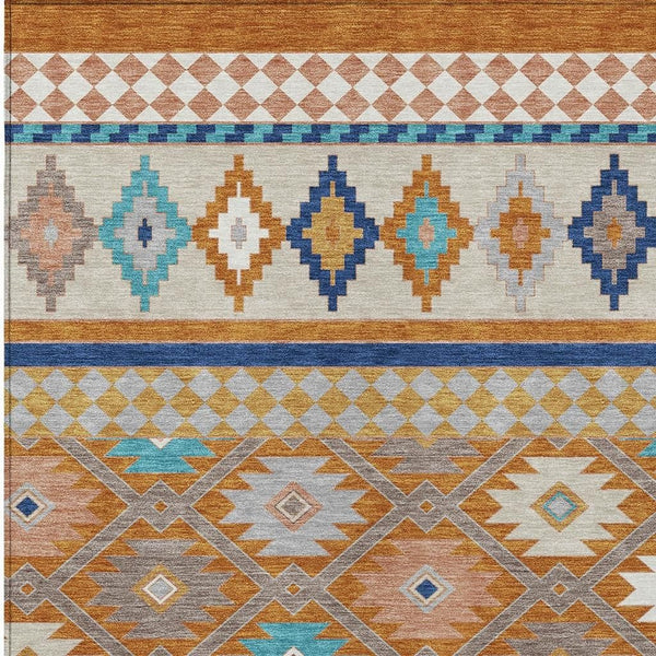 Southwestern Geometric Polyester Area Rug Washable Low Pile for Indoor Outdoor Spaces
