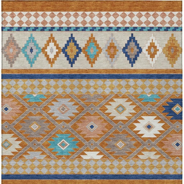 Southwestern Geometric Polyester Area Rug Washable Low Pile for Indoor Outdoor Spaces
