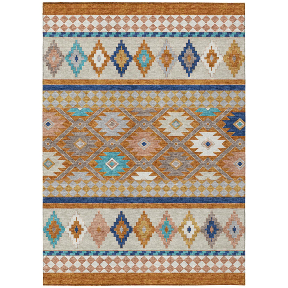 HomeRoots Southwestern Geometric Polyester Area Rug Washable Low Pile for Indoor Outdoor Spaces 8' x 10' 728717