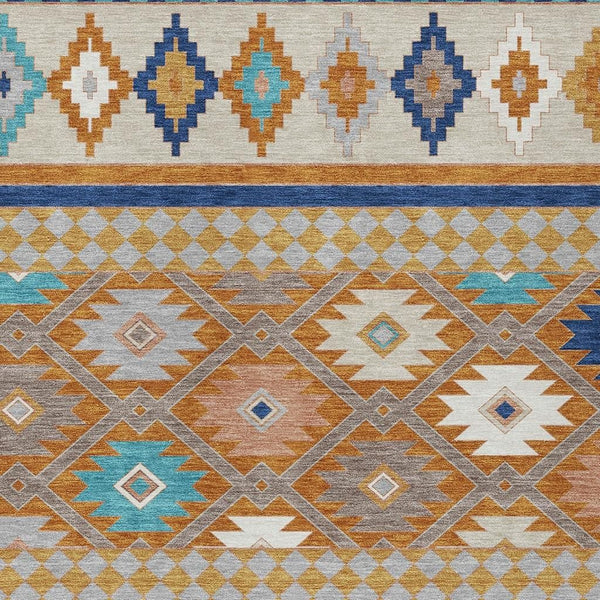 Southwestern Geometric Polyester Area Rug Washable Low Pile for Indoor Outdoor Spaces