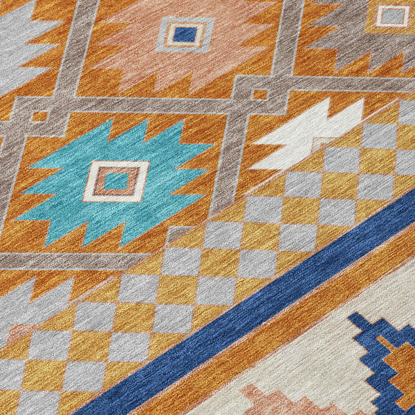 Southwestern Geometric Polyester Area Rug Washable Low Pile for Indoor Outdoor Spaces