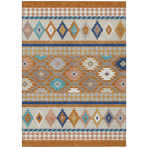 Southwestern Geometric Polyester Area Rug Washable Low Pile for Indoor Outdoor Spaces