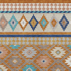 Southwestern Geometric Polyester Area Rug Washable Low Pile for Indoor Outdoor Spaces