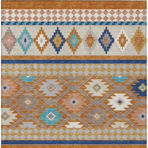 Southwestern Geometric Polyester Area Rug Washable Low Pile for Indoor Outdoor Spaces