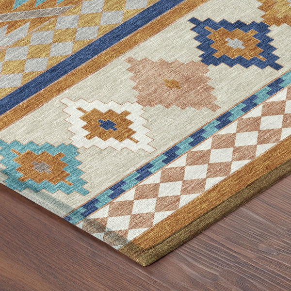 Southwestern Geometric Polyester Area Rug Washable Low Pile for Indoor Outdoor Spaces