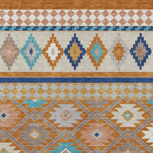 Southwestern Geometric Polyester Area Rug Washable Low Pile for Indoor Outdoor Spaces