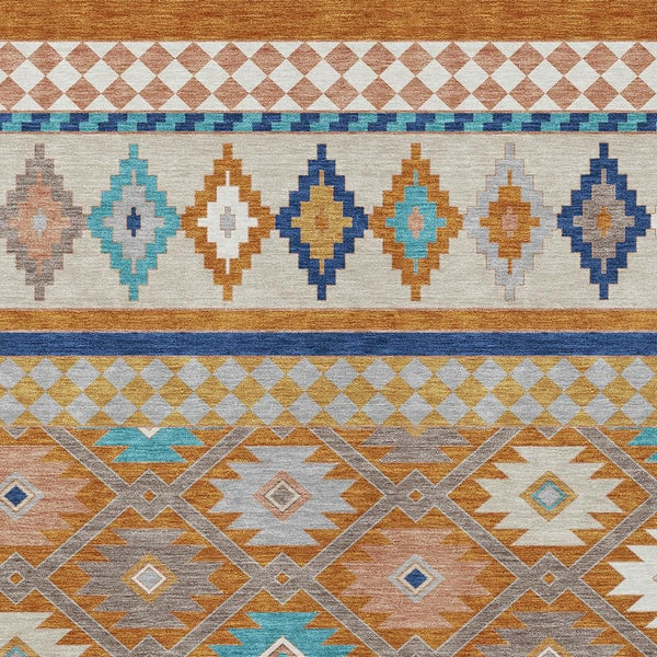 Southwestern Geometric Polyester Area Rug Washable Low Pile for Indoor Outdoor Spaces