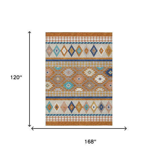 Southwestern Geometric Polyester Area Rug Washable Low Pile for Indoor Outdoor Spaces