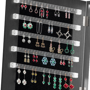 English Elm 360°swivel Jewelry Armoire with Lighted Interior Full Length Mirror Lockable White Black W3406P411299