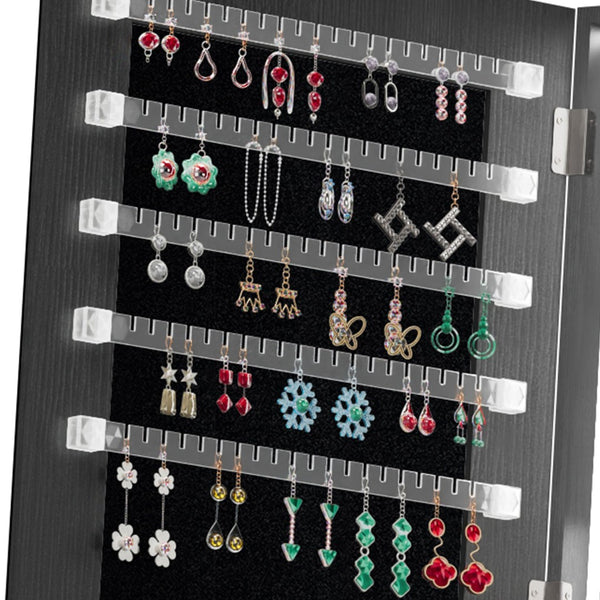 English Elm 360°swivel Jewelry Armoire with Lighted Interior Full Length Mirror Lockable White Black W3406P411299