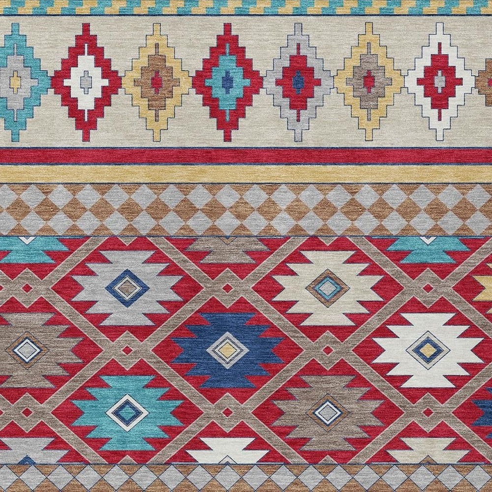 HomeRoots 5x8 Southwestern Geometric Polyester Area Rug Washable for Indoor Outdoor Spaces 728721