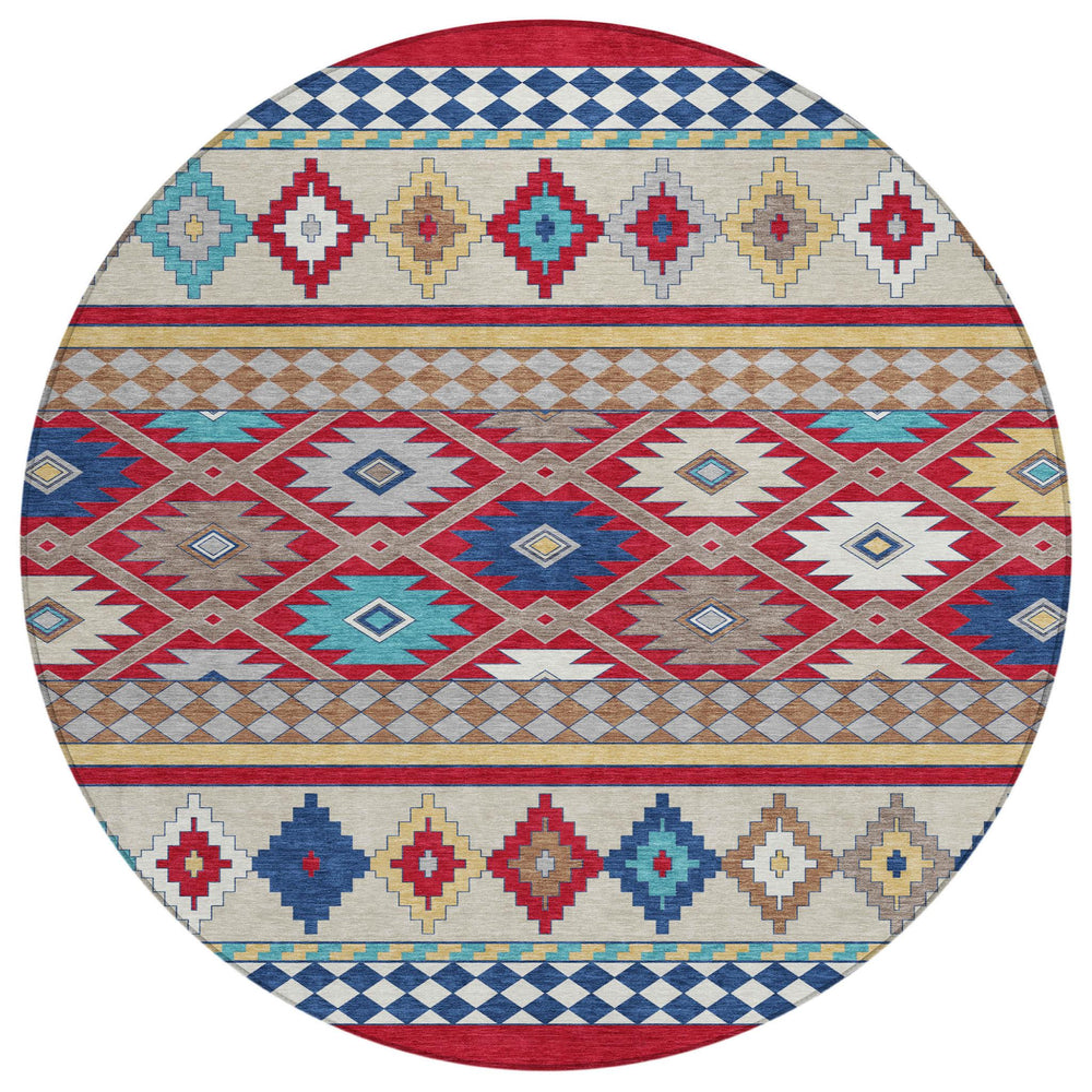 HomeRoots 8' Round Southwestern Geometric Washable Polyester Rug for Indoor Outdoor Spaces 728722