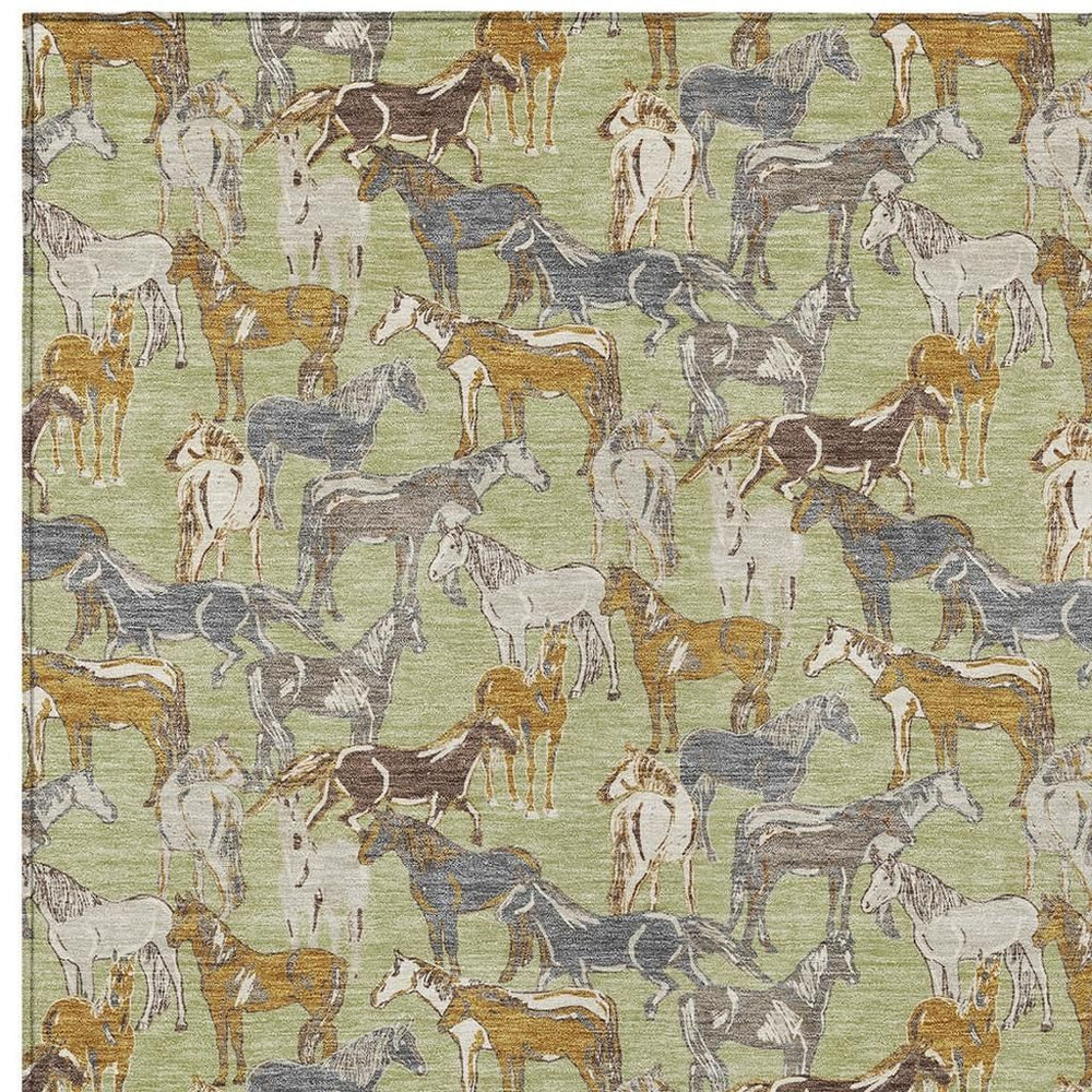 HomeRoots Horse Motif Washable Polyester Area Rug Uv Stain Resistant for Indoor Outdoor Farmhouse Spaces 8' x 10' 728729